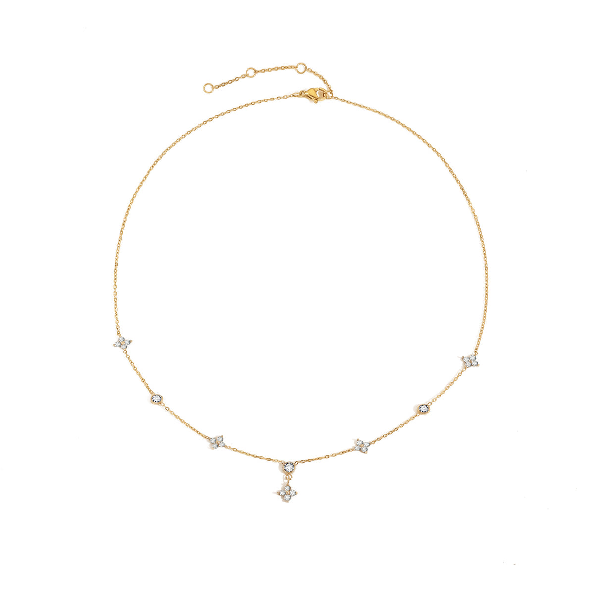 Flower Pendant Zircon Necklace - Gold