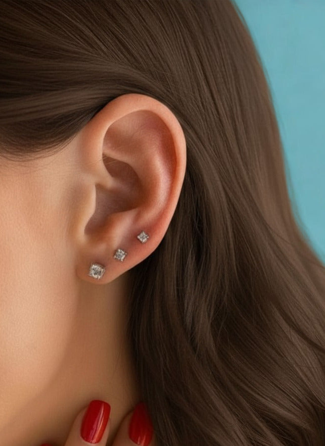 Zircon Stud Earrings - Gold