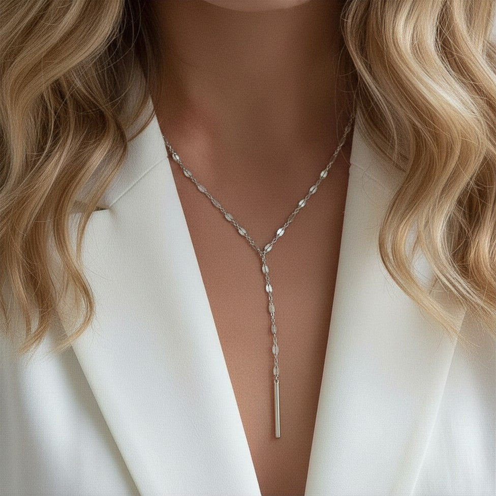 Luxury Pendant Bamboo Chain Necklace - Silver