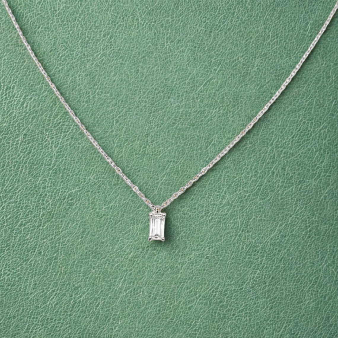 Rectangular Zirconia Necklace - Silver