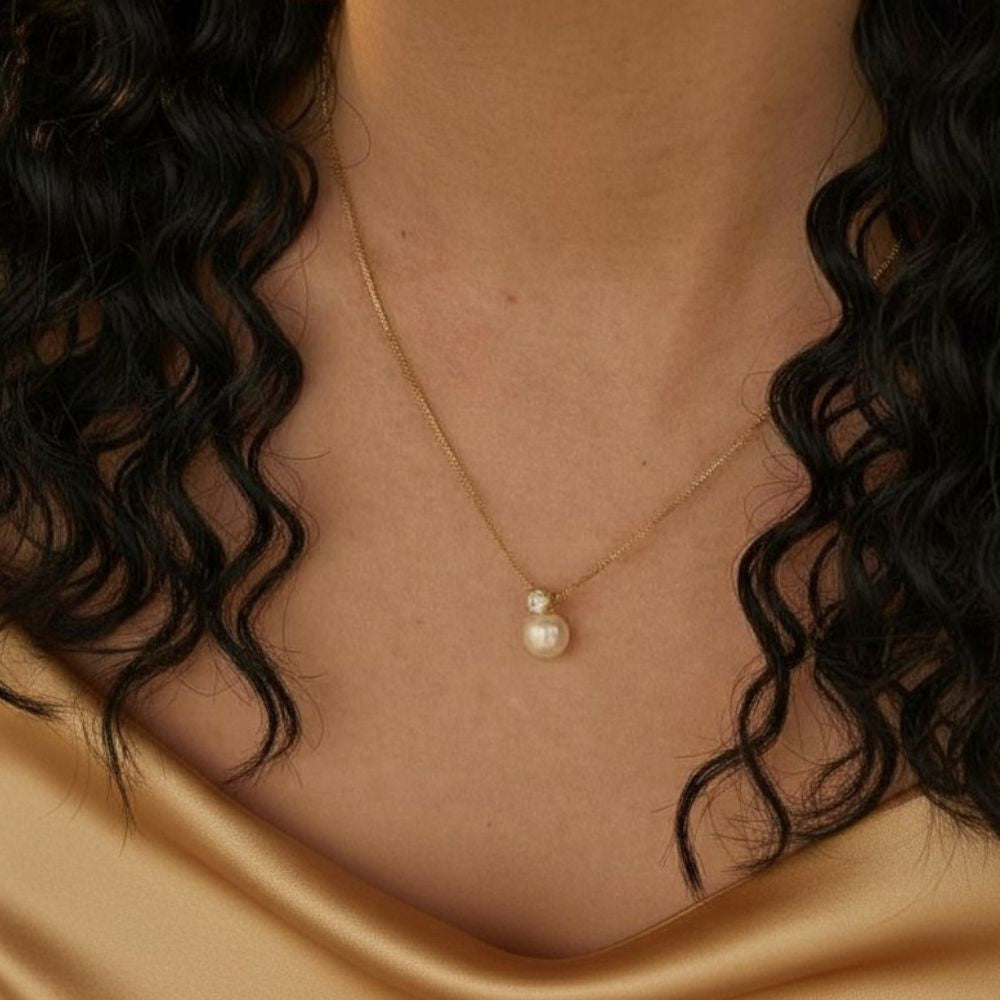 Pearl Classic Zirconia Necklace - Gold
