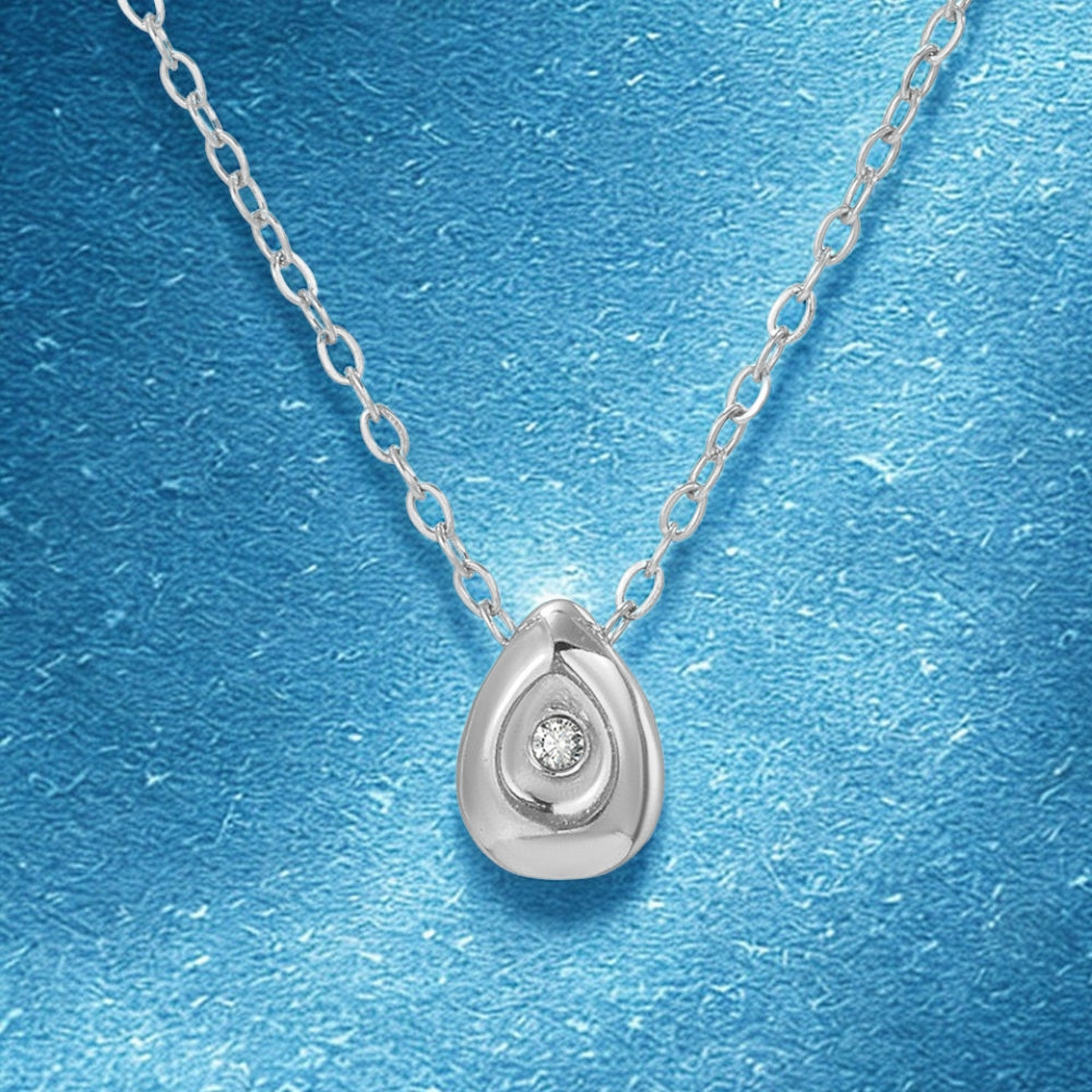 Water Drop Zirconia Necklace - Silver