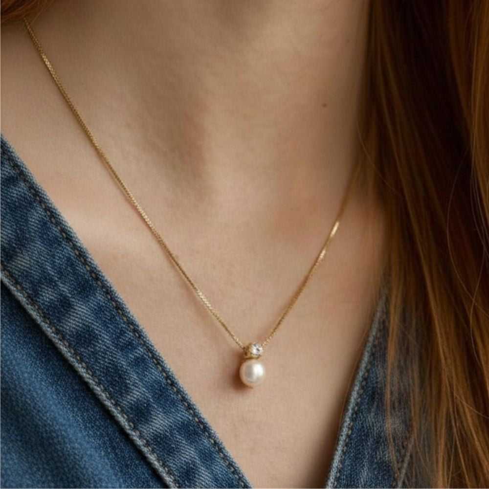 Pearl Classic Zirconia Necklace - Gold