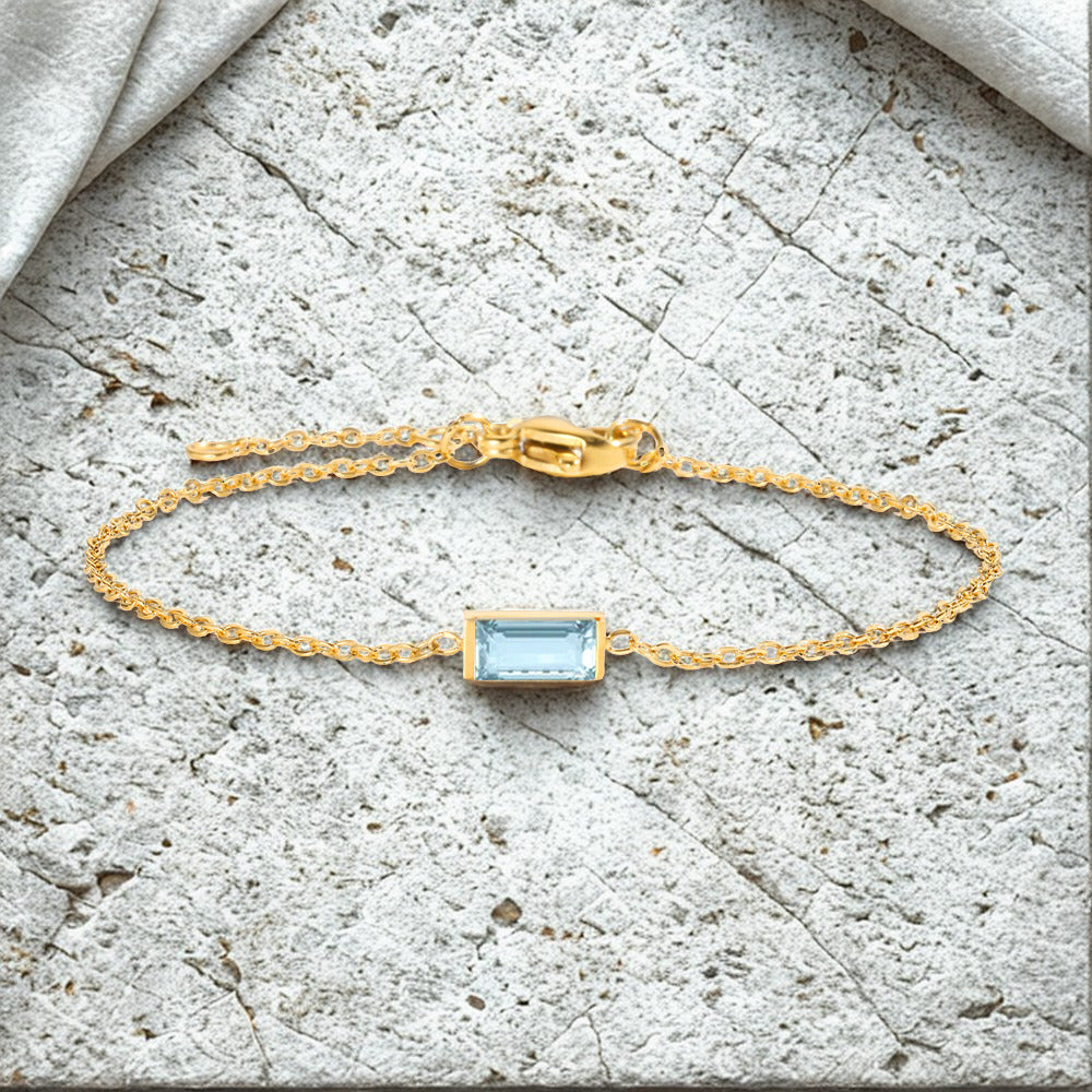 Birthstone Rhinestone Square Bangle Bracelet - Gold