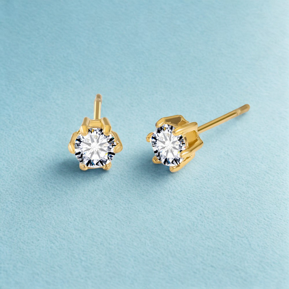 Zircon Stud Earrings - Gold