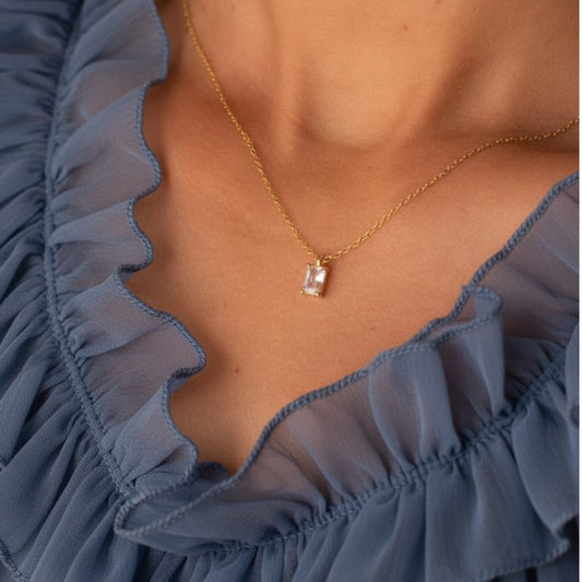 Rectangular Zirconia Necklace - Gold