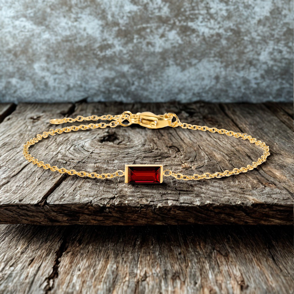 Birthstone Rhinestone Square Bangle Bracelet - Gold