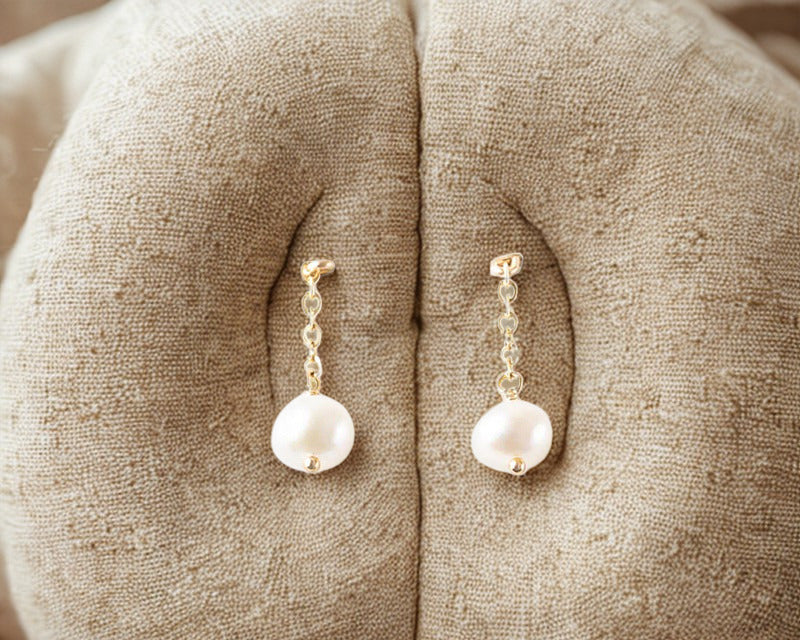 Freshwater Medium Drop Pearls Earrings ... Gold or Silver
