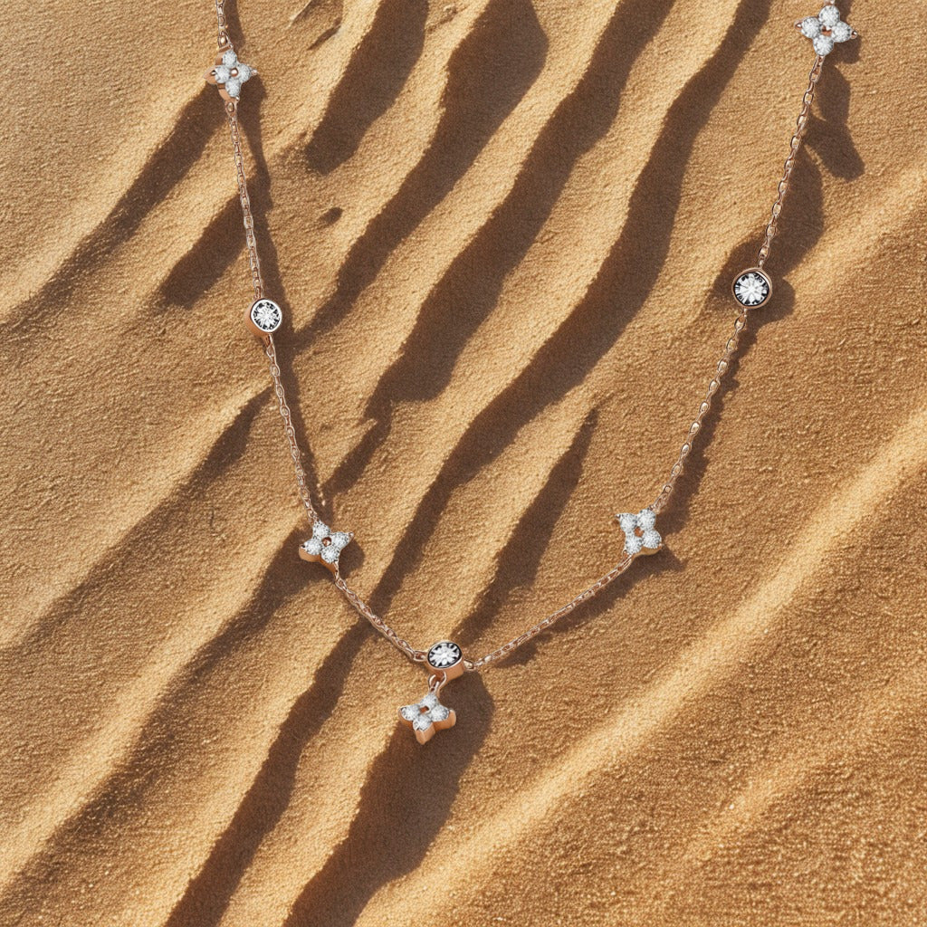 Flower Pendant Zircon Necklace - Gold
