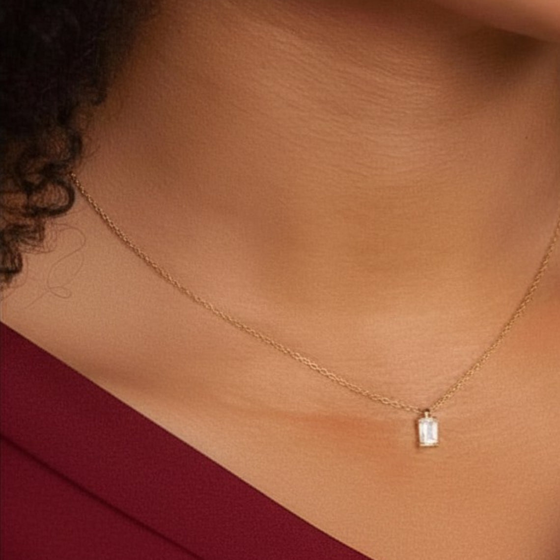 Rectangular Zirconia Necklace - Gold