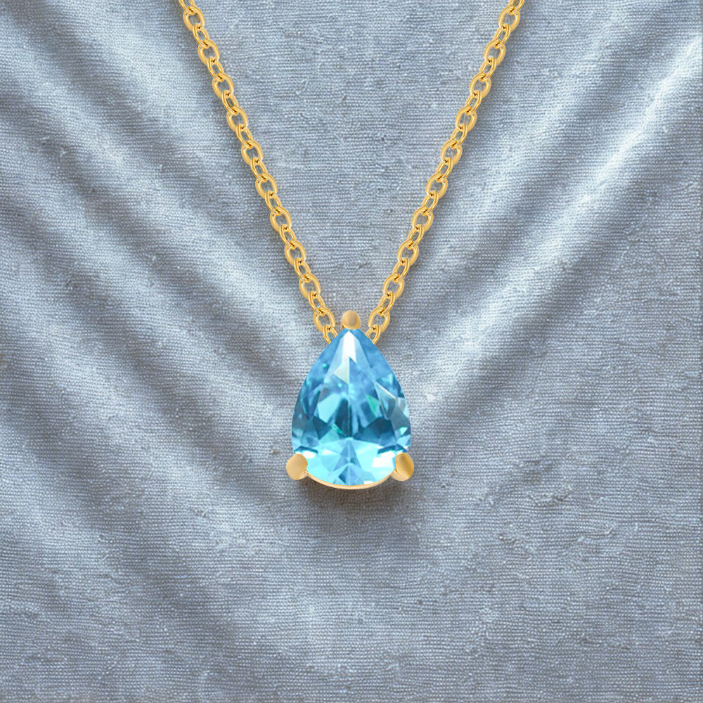 Crystal Teardrop Necklace - Gold - Multi-Coloured Birth Stones