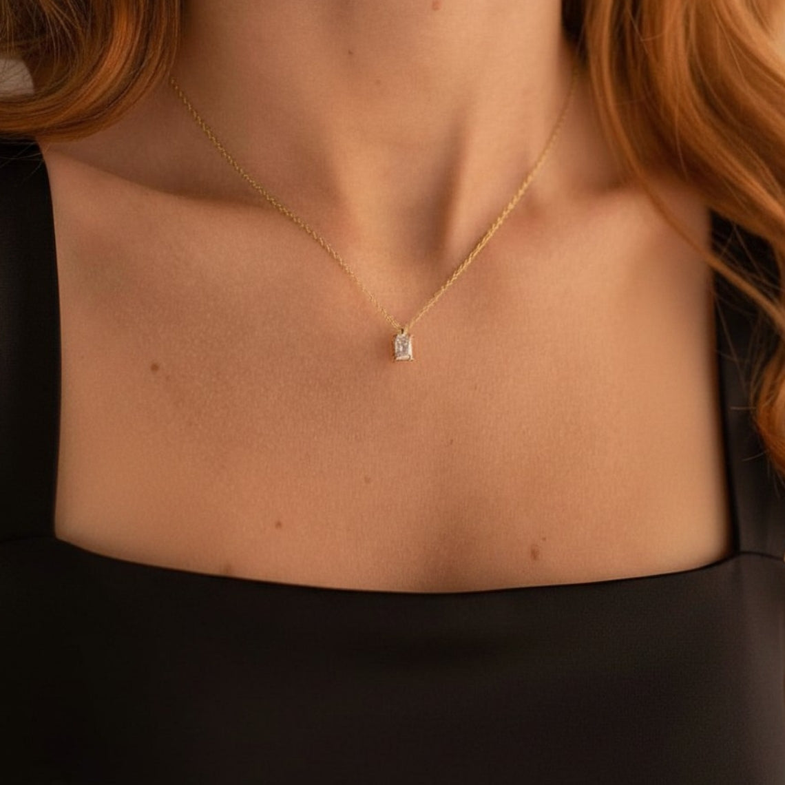 Rectangular Zirconia Necklace - Gold