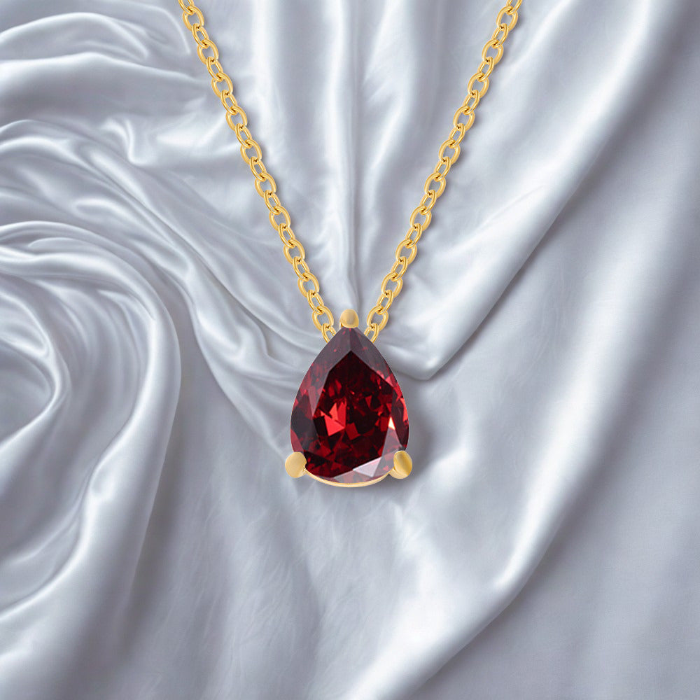 Crystal Teardrop Necklace - Gold - Multi-Coloured Birth Stones
