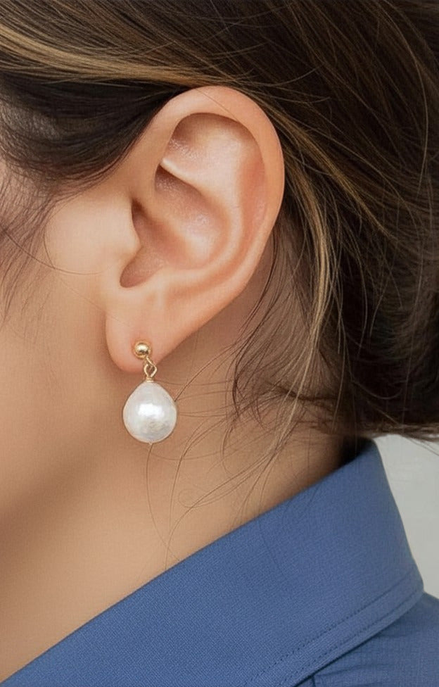 Short Freshwater Pearl Drop Earrings