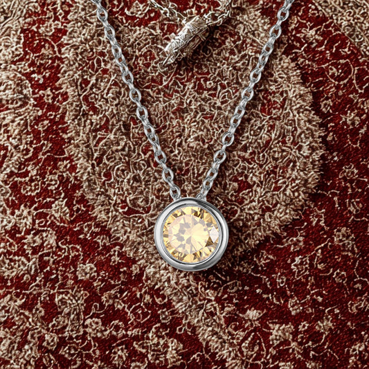 Jonquil November (Yellow) Round Birthstone Necklace with a Silver Chain