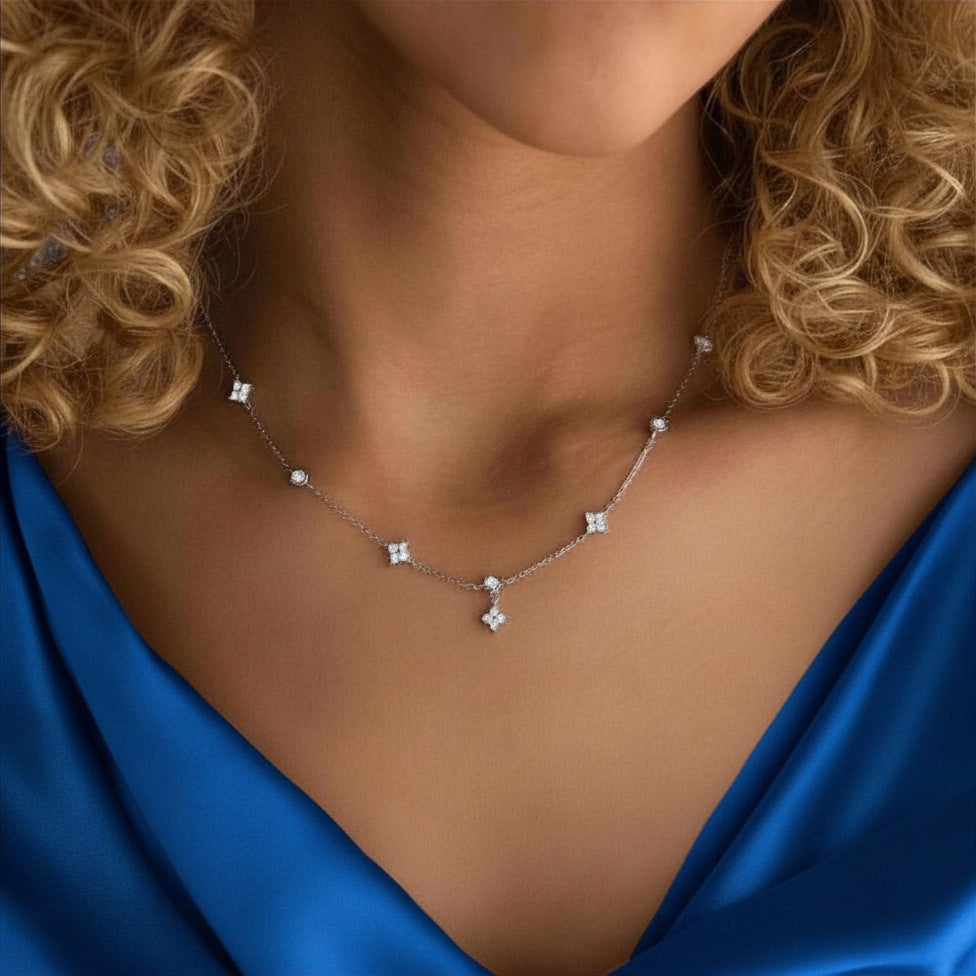 Flower Pendant Zircon Necklace - Gold