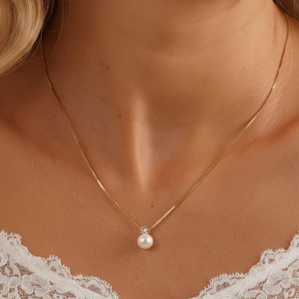 Pearl Classic Zirconia Necklace - Gold