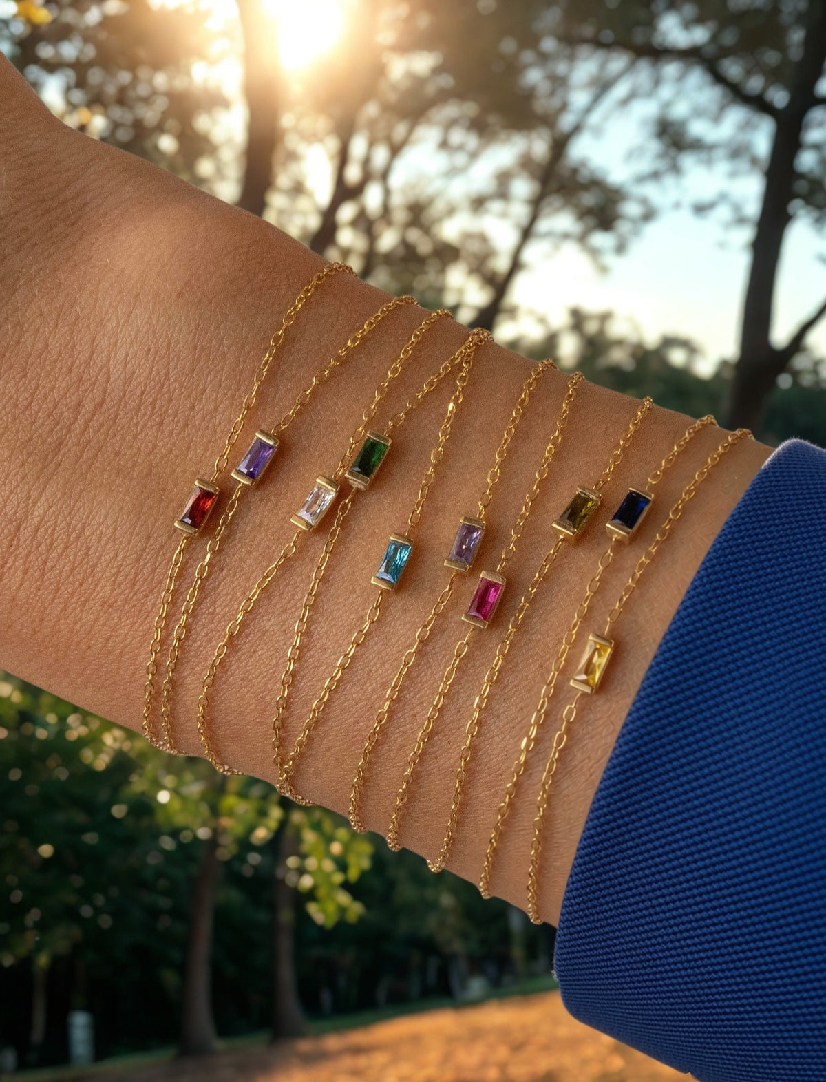Birthstone Rhinestone Square Bangle Bracelet - Gold
