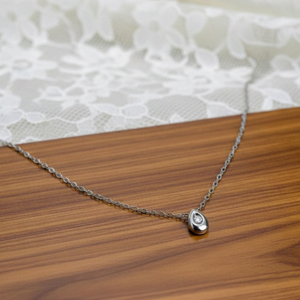 Water Drop Zirconia Necklace - Silver