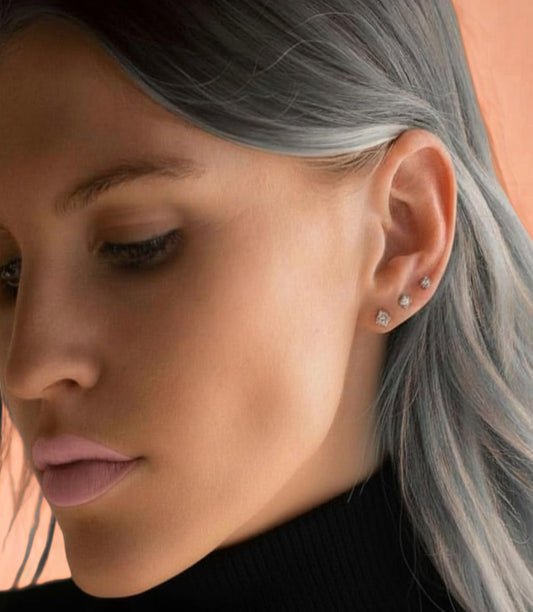 Zircon Stud Earrings - Sterling Silver