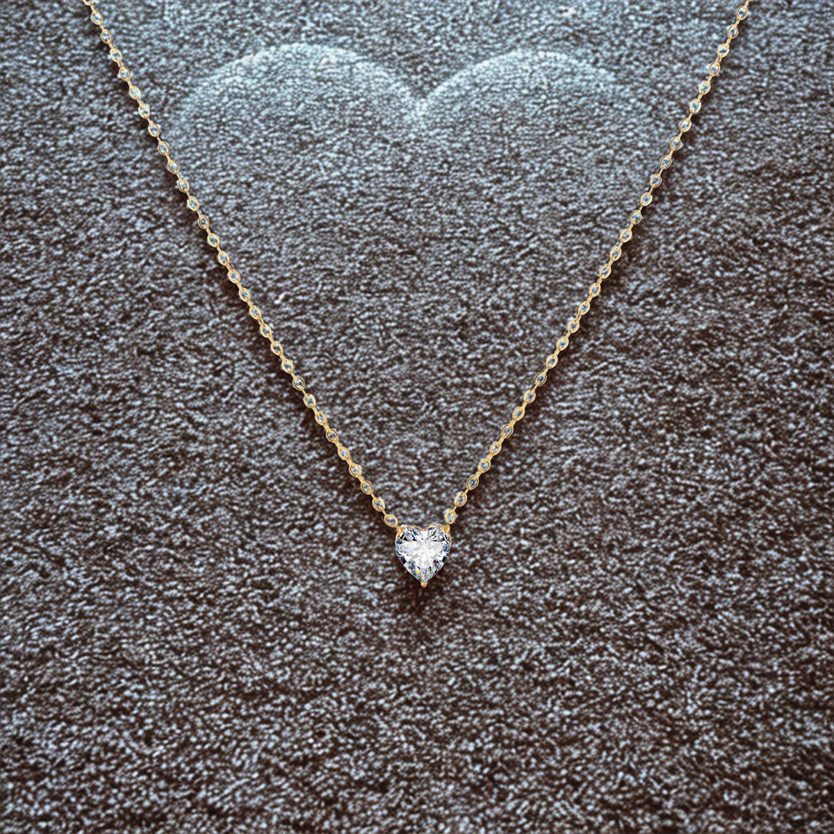 April Crystal Heart Stone Pendant .... Cubic Zircon Necklace - Gold Chain