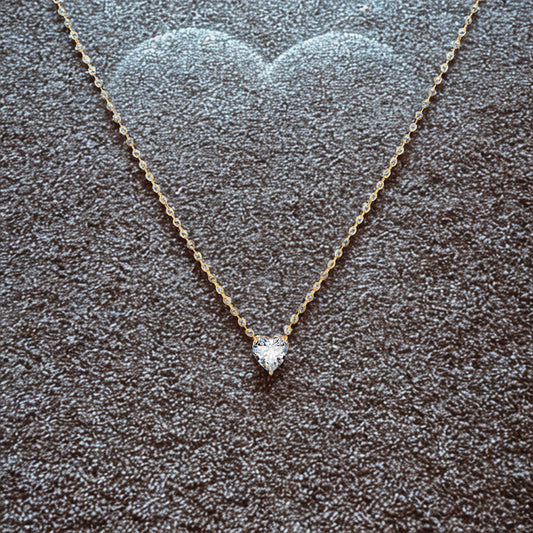 April Crystal Heart Stone Pendant .... Cubic Zircon Necklace - Gold Chain