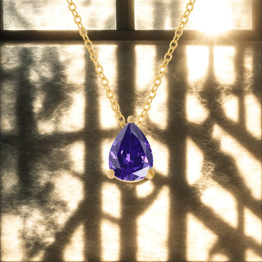 Crystal Teardrop Necklace - Gold - Multi-Coloured Birth Stones
