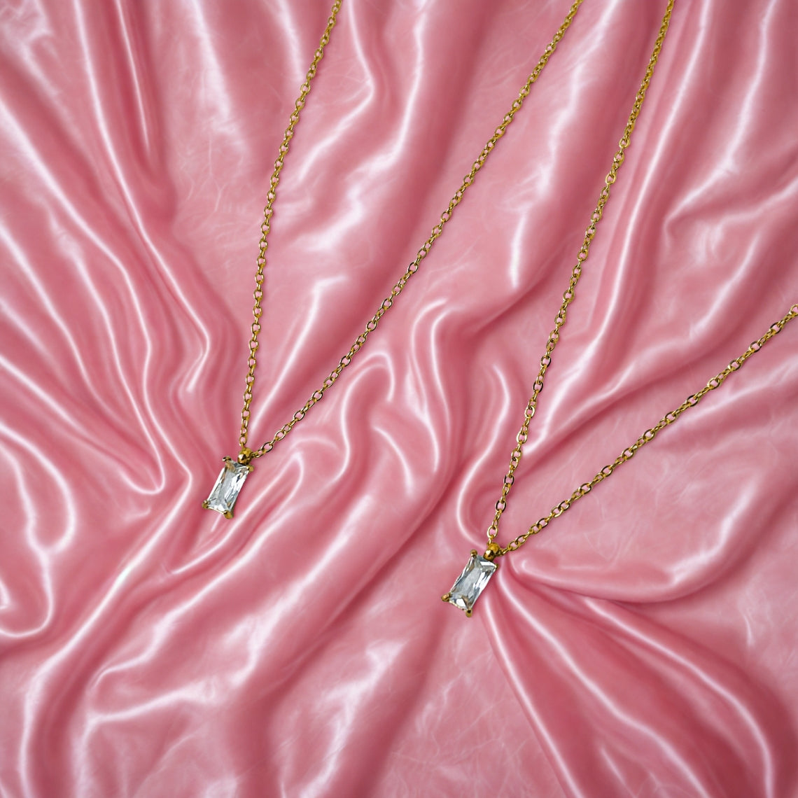 Rectangular Zirconia Necklace - Gold