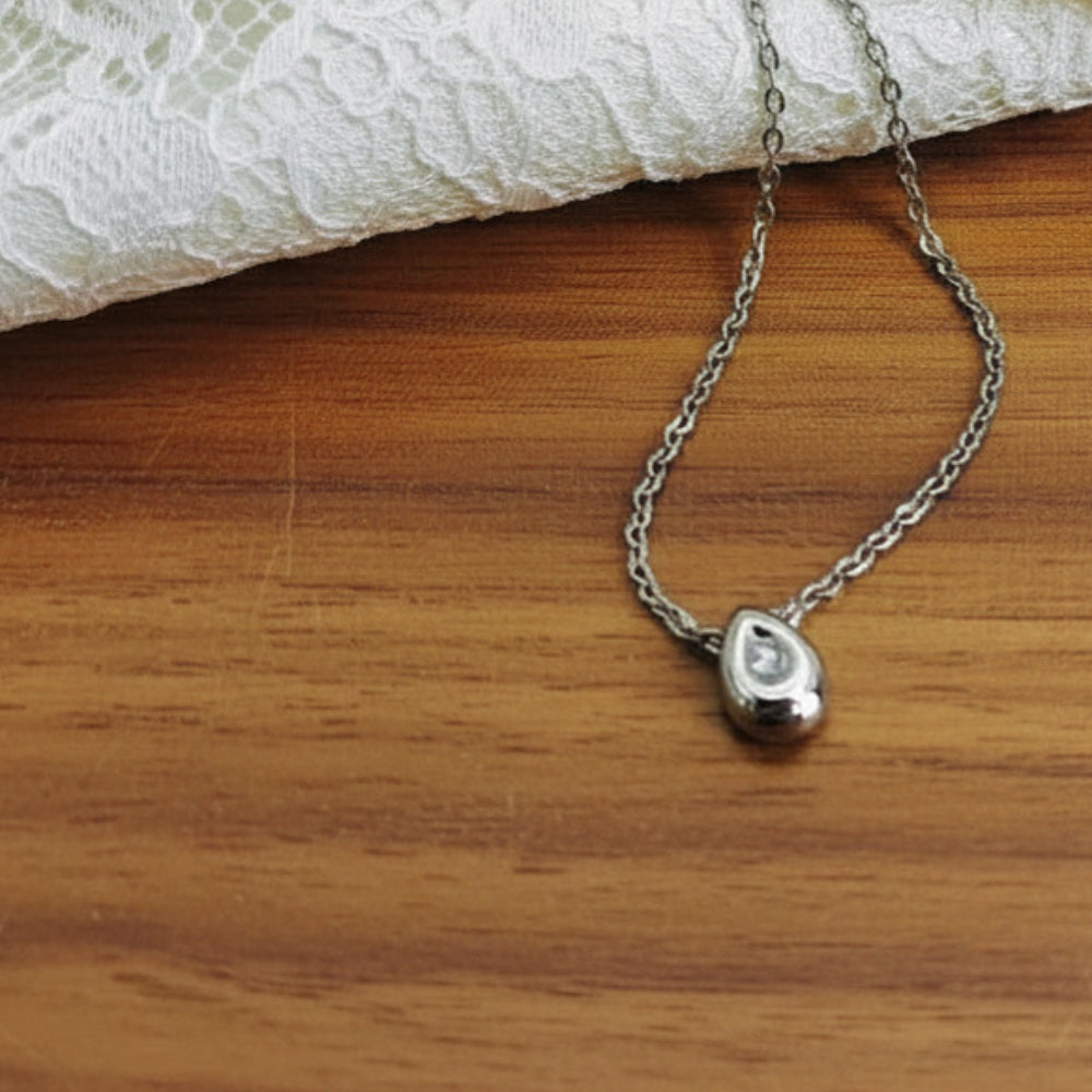 Water Drop Zirconia Necklace - Silver