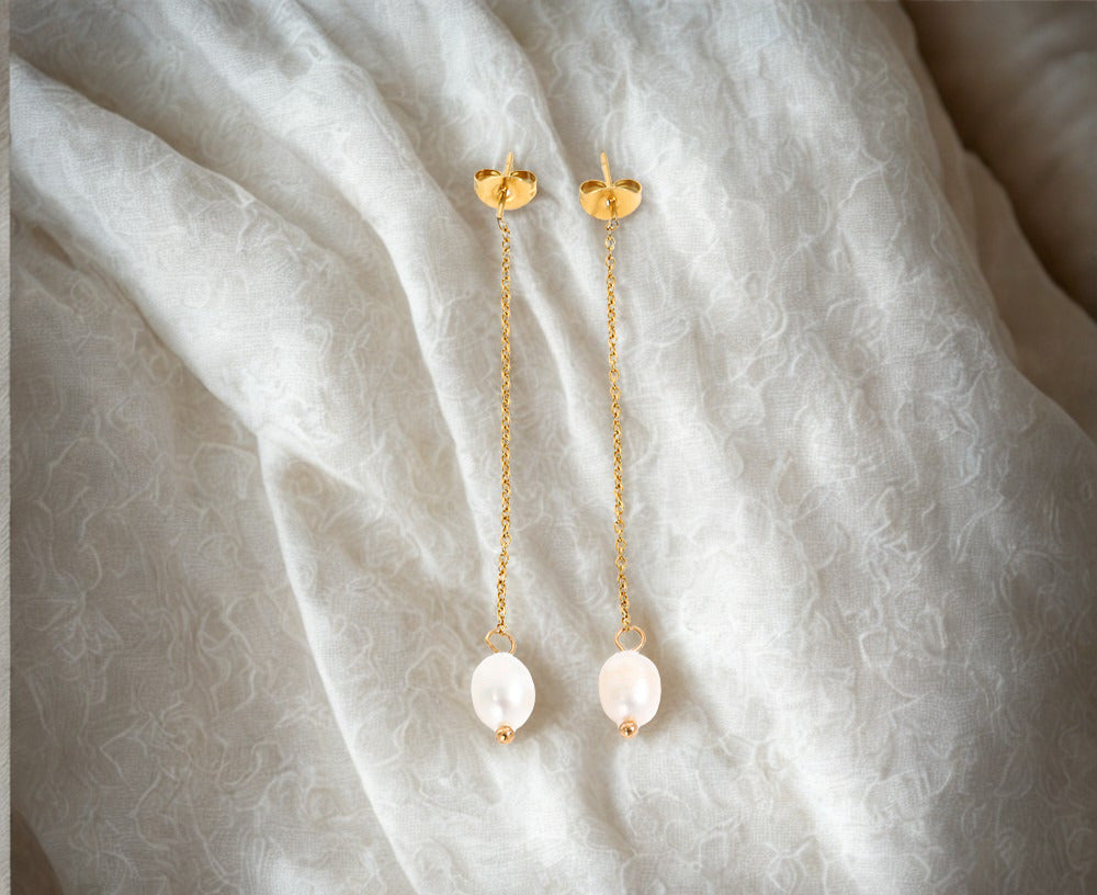 Freshwater Pearl Dangle Earrings - Gold, Rose Gold and Silver