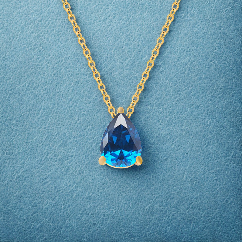 Crystal Teardrop Necklace - Gold - Multi-Coloured Birth Stones