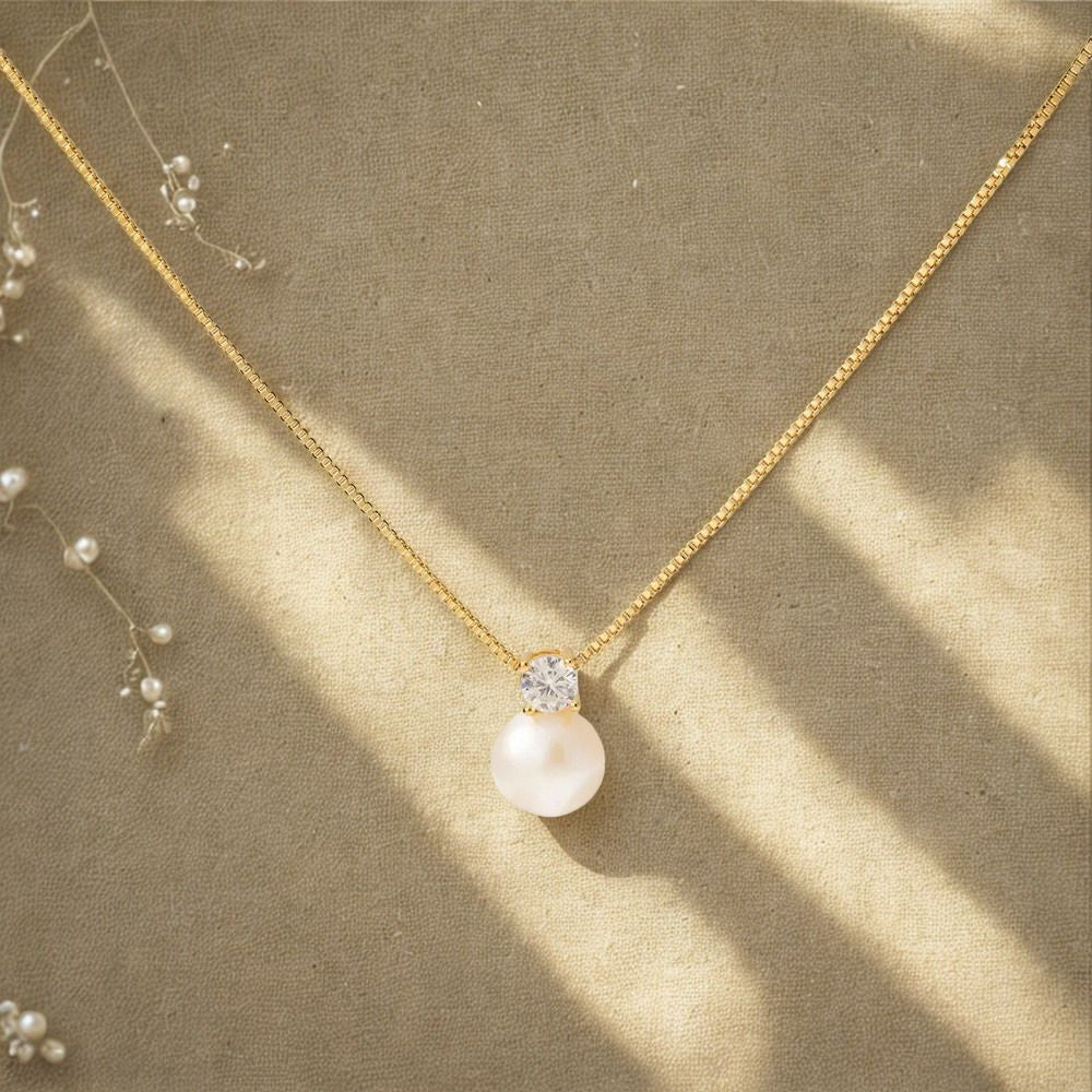 Pearl Classic Zirconia Necklace - Gold