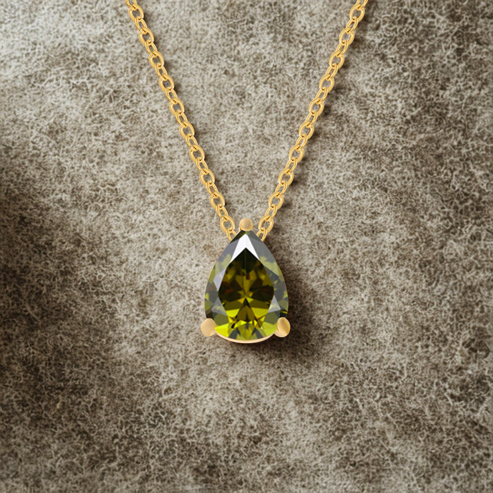 Crystal Teardrop Necklace - Gold - Multi-Coloured Birth Stones