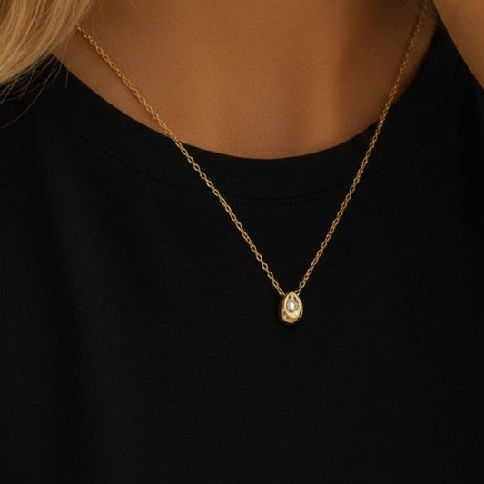 Water Drop Zirconia Necklace - Gold