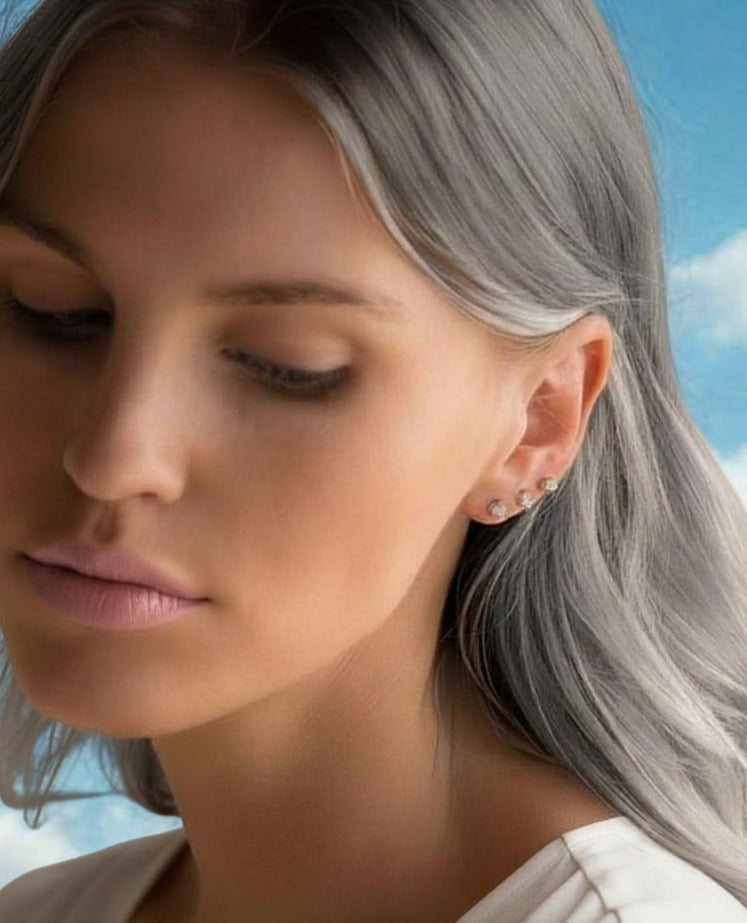 Zircon Stud Earrings - Gold