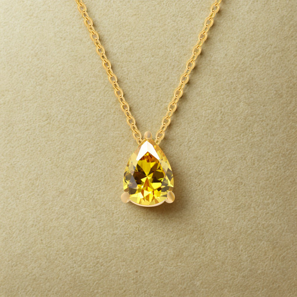 Crystal Teardrop Necklace - Gold - Multi-Coloured Birth Stones