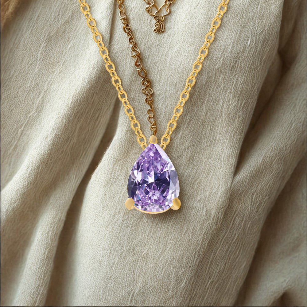 Crystal Teardrop Necklace - Gold - Multi-Coloured Birth Stones