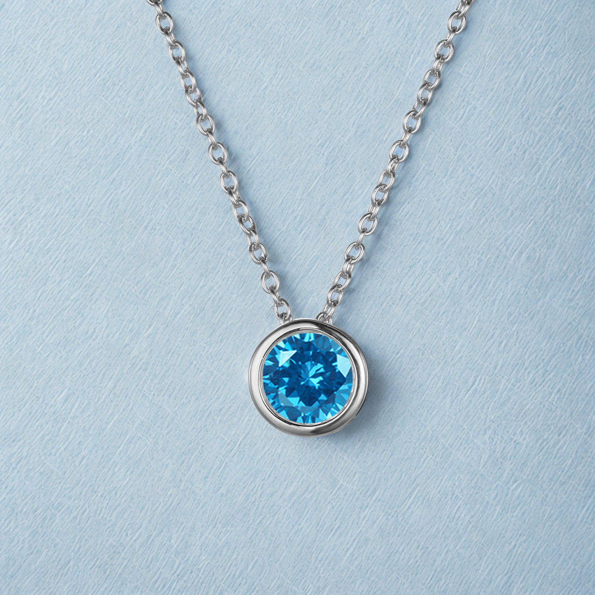 Aquamarin / Dezember (Hellblau) Geburtssteinkette mit Silberkette