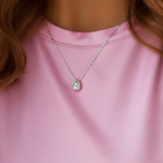 Water Drop Zirconia Necklace - Silver
