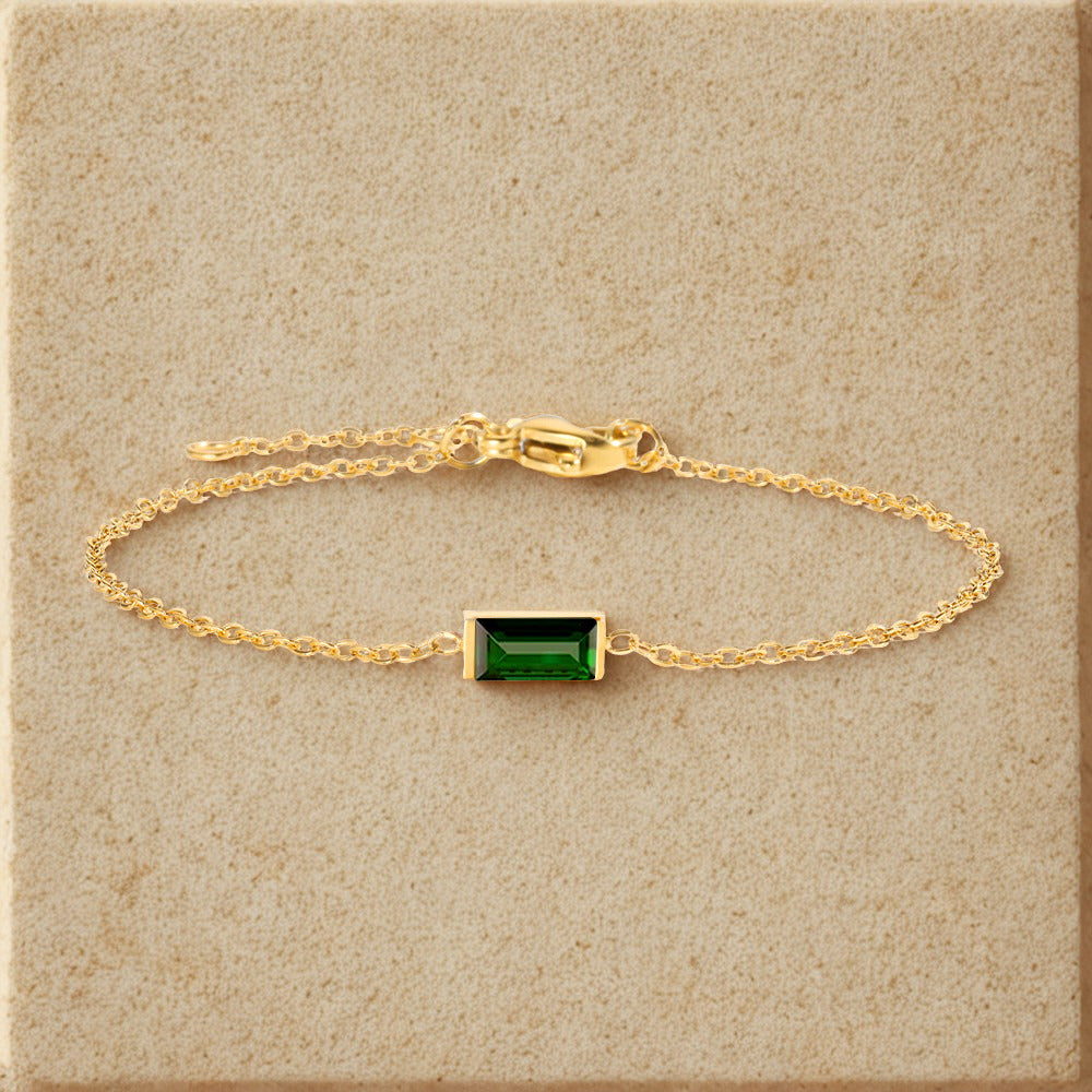 Birthstone Rhinestone Square Bangle Bracelet - Gold