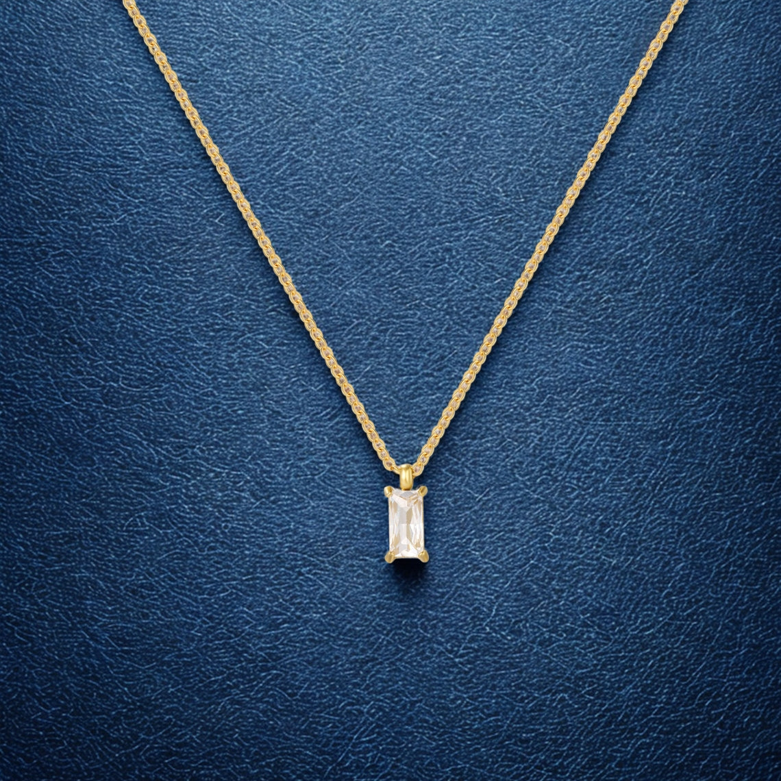 Rectangular Zirconia Necklace - Gold