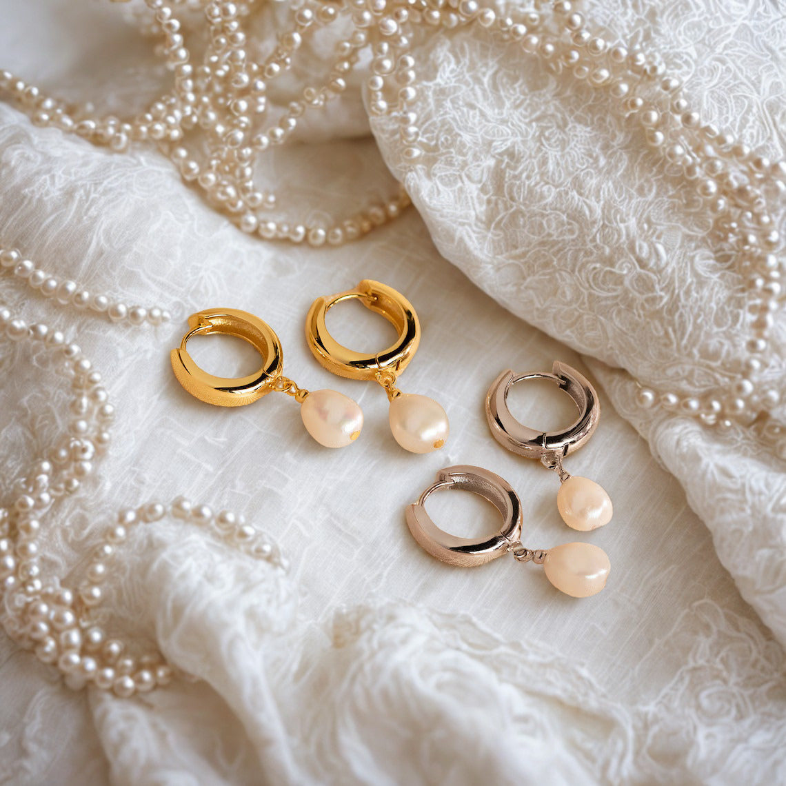 Freshwater Pearl Gold and Silver Earrings