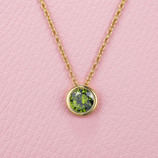 Peridot / August (Light Green) Round Birthstone Necklace with a Gold Chain
