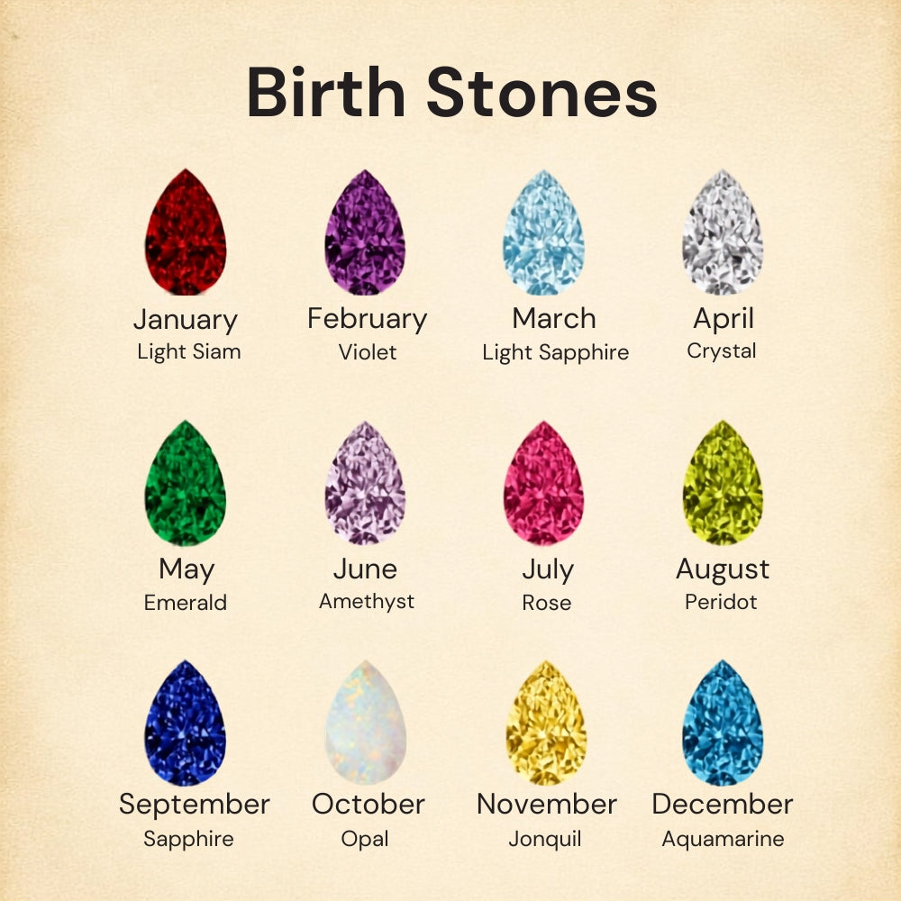 Crystal Teardrop Necklace - Gold - Multi-Coloured Birth Stones