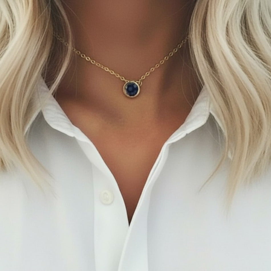 Emerald / May (Green) Round Birthstone Necklace with a Gold Chain