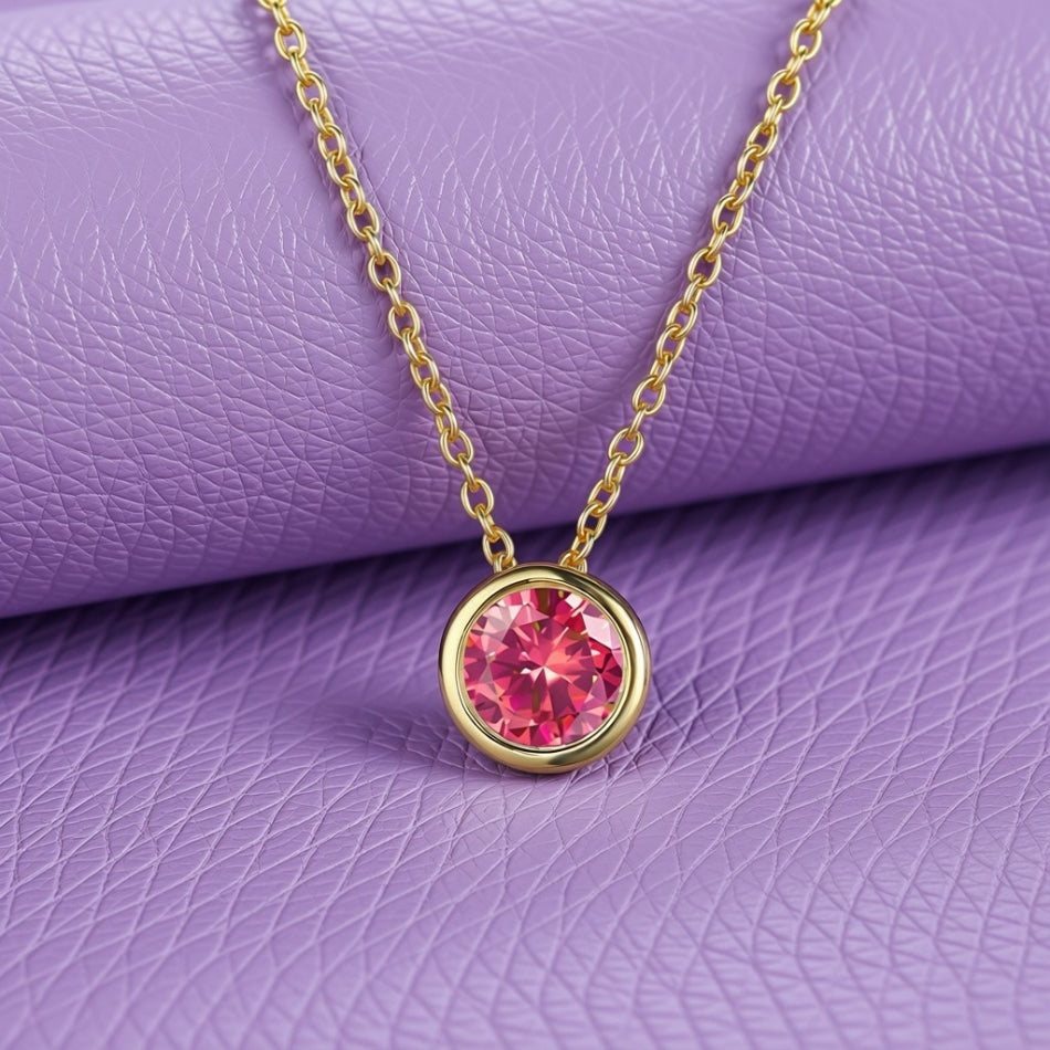 Rosenquarz / Juli (Pink) Geburtsstein-Halskette mit Goldkette