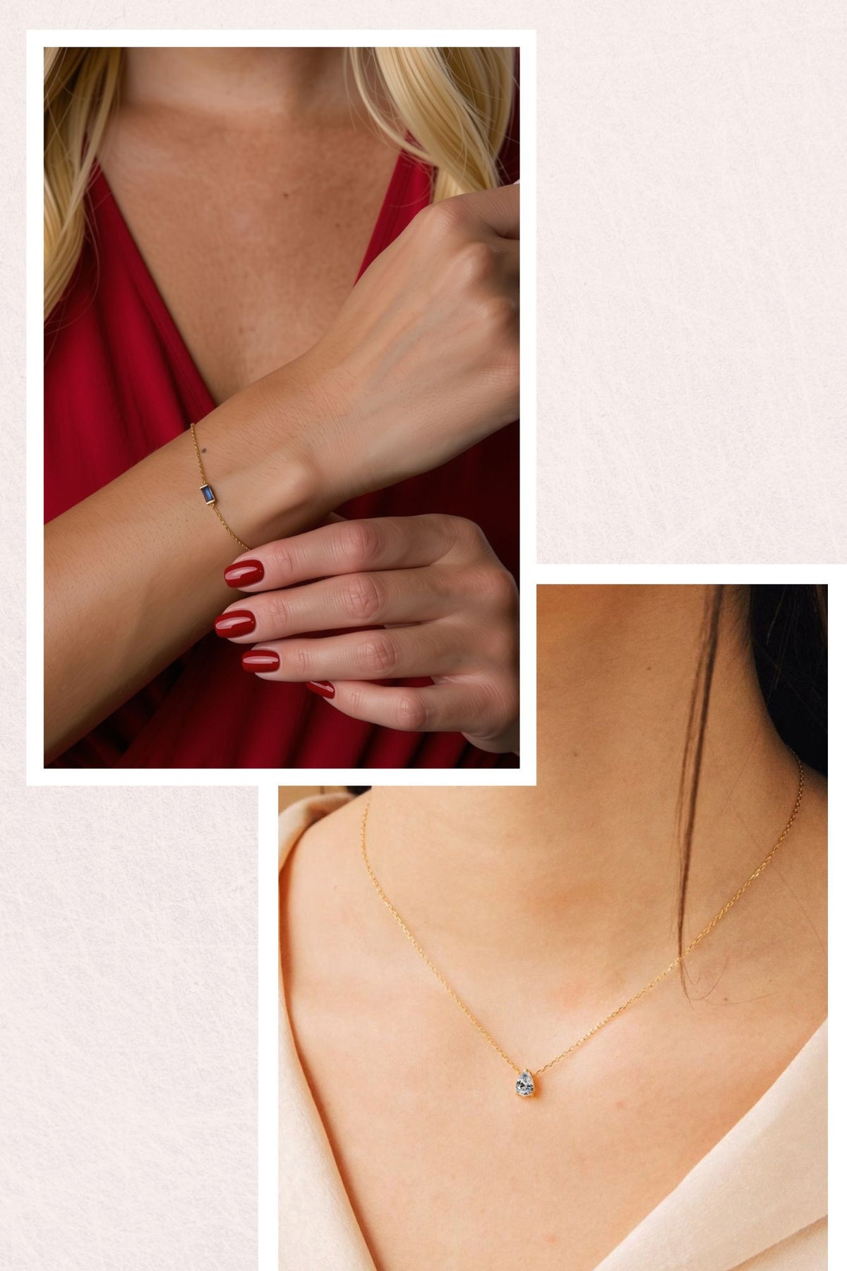 Red Teardrop Necklace & Rhinestone Bracelet Set – Gold Finish