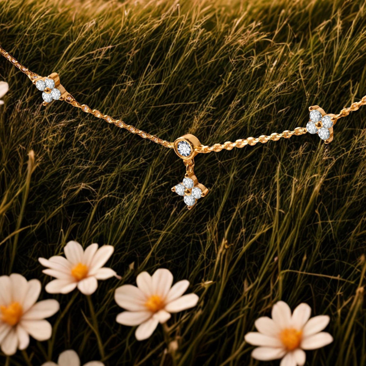 Cubic Zircon Heart Pendant Necklace with Gold Plated Chain