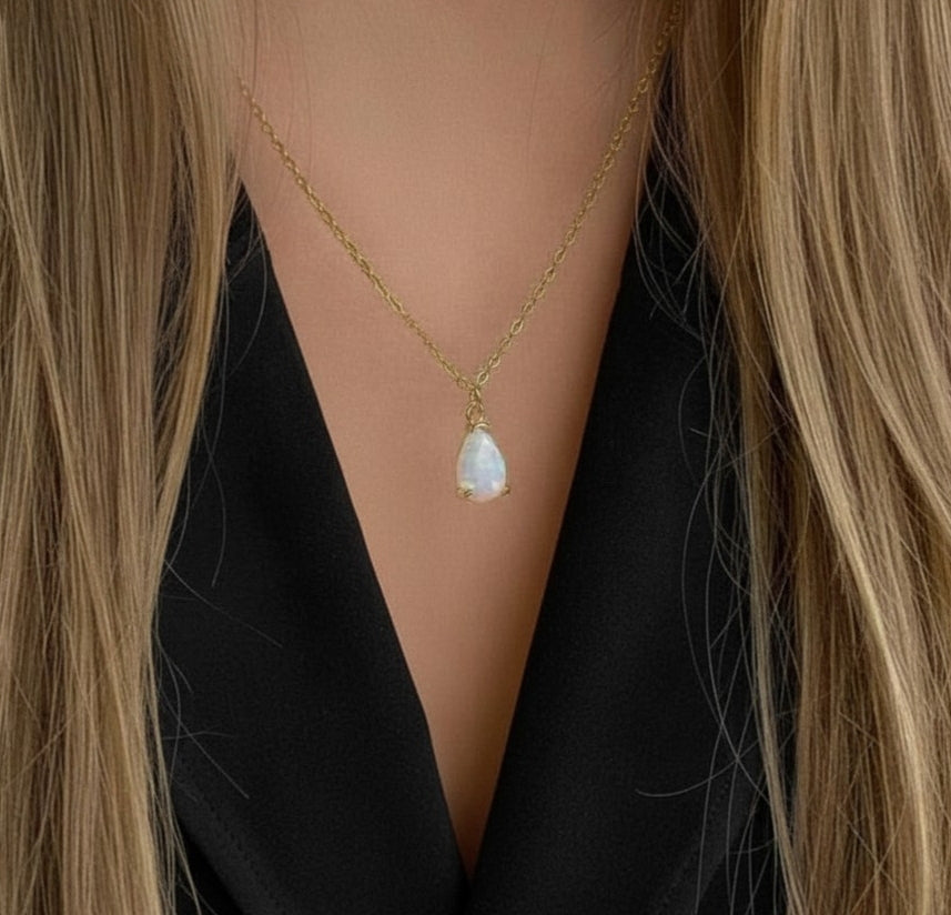 Crystal Teardrop Necklace - Gold - Multi-Coloured Birth Stones