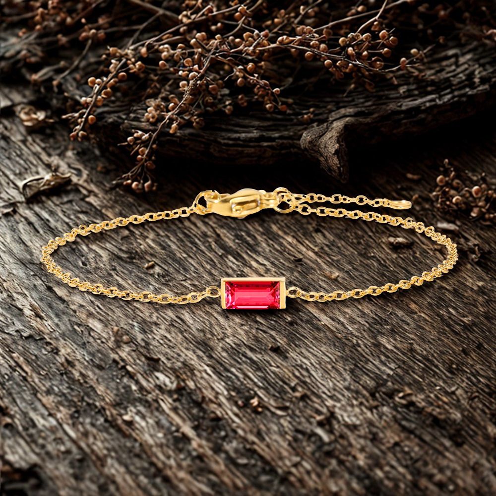 Birthstone Rhinestone Square Bangle Bracelet - Gold